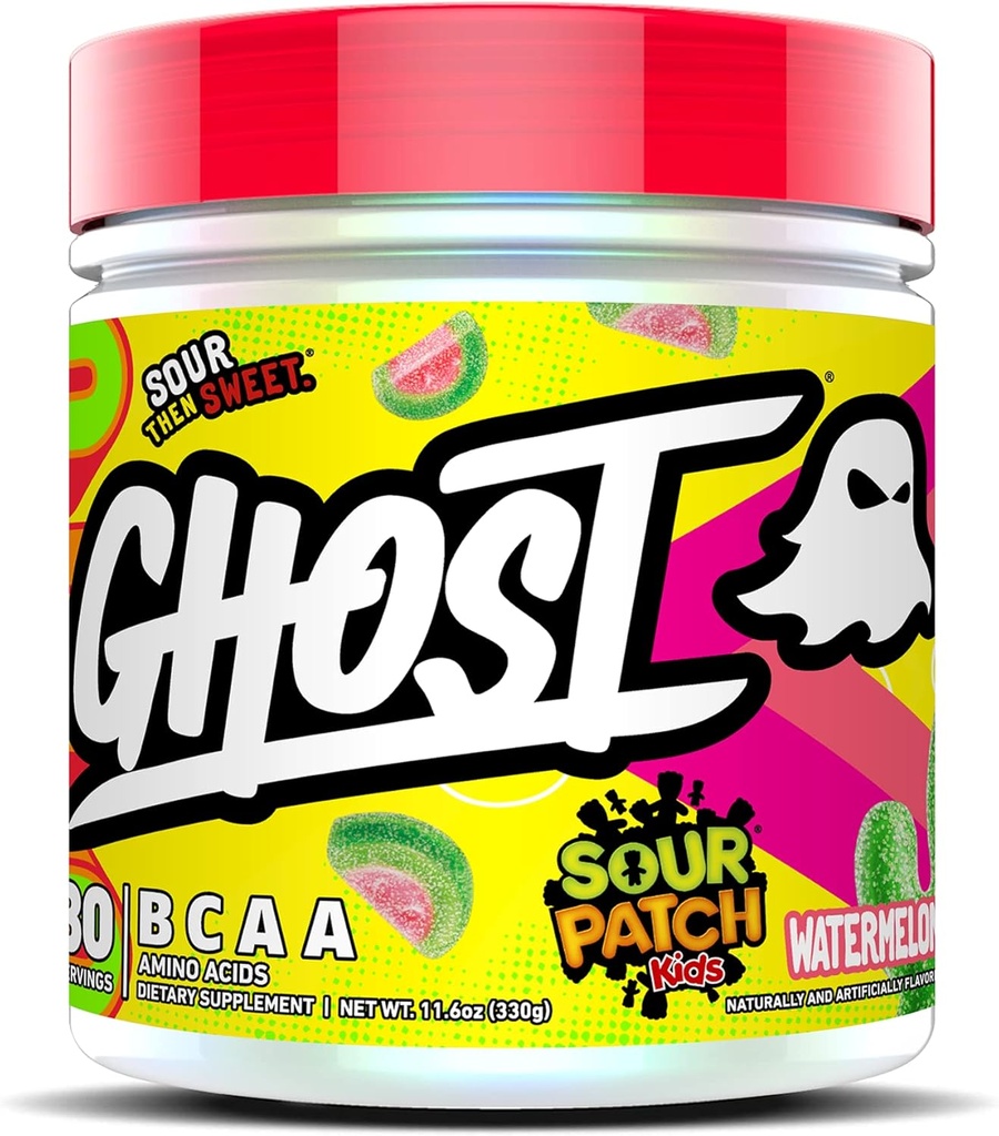 GHOST BCAA Powder Amino Acids Dodatek, Sur Patch Kids Meloun - 30 Servings - Sugar- Free Intra, Post & Pre Workout Amino Powder & Recovery Drink, 7G BCAA