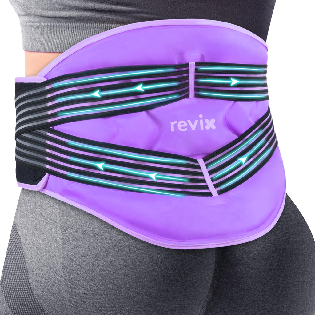 REVIX Reuse Large Back Ice Packs with Compression Straps, Nastavitelné spodní zadní Ice Wrap for Lumbar, Sciatic Nerve, Soft Plush Lining, Cold Compress Therapy