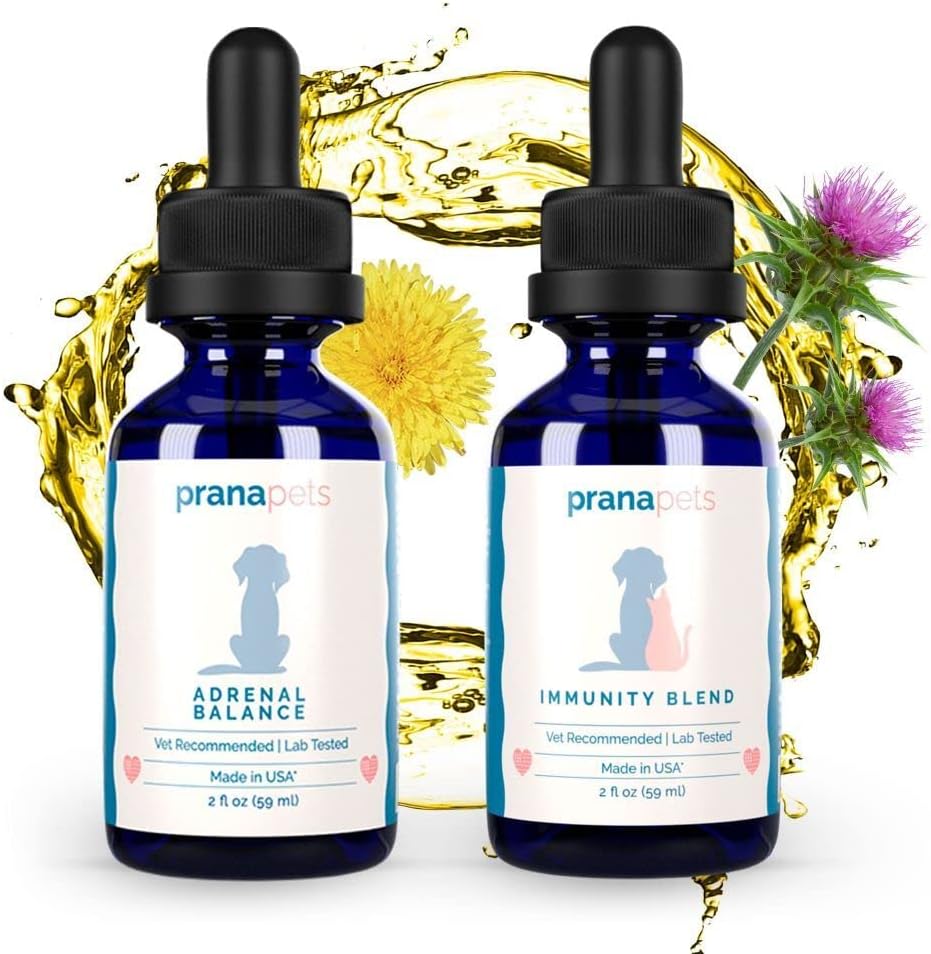 PranaDomací Adrenal Imunity Regimen 124; Adrenal Balance for Dogs with Cushing 's & Imunity Blend Dodatek pro psy a kočky