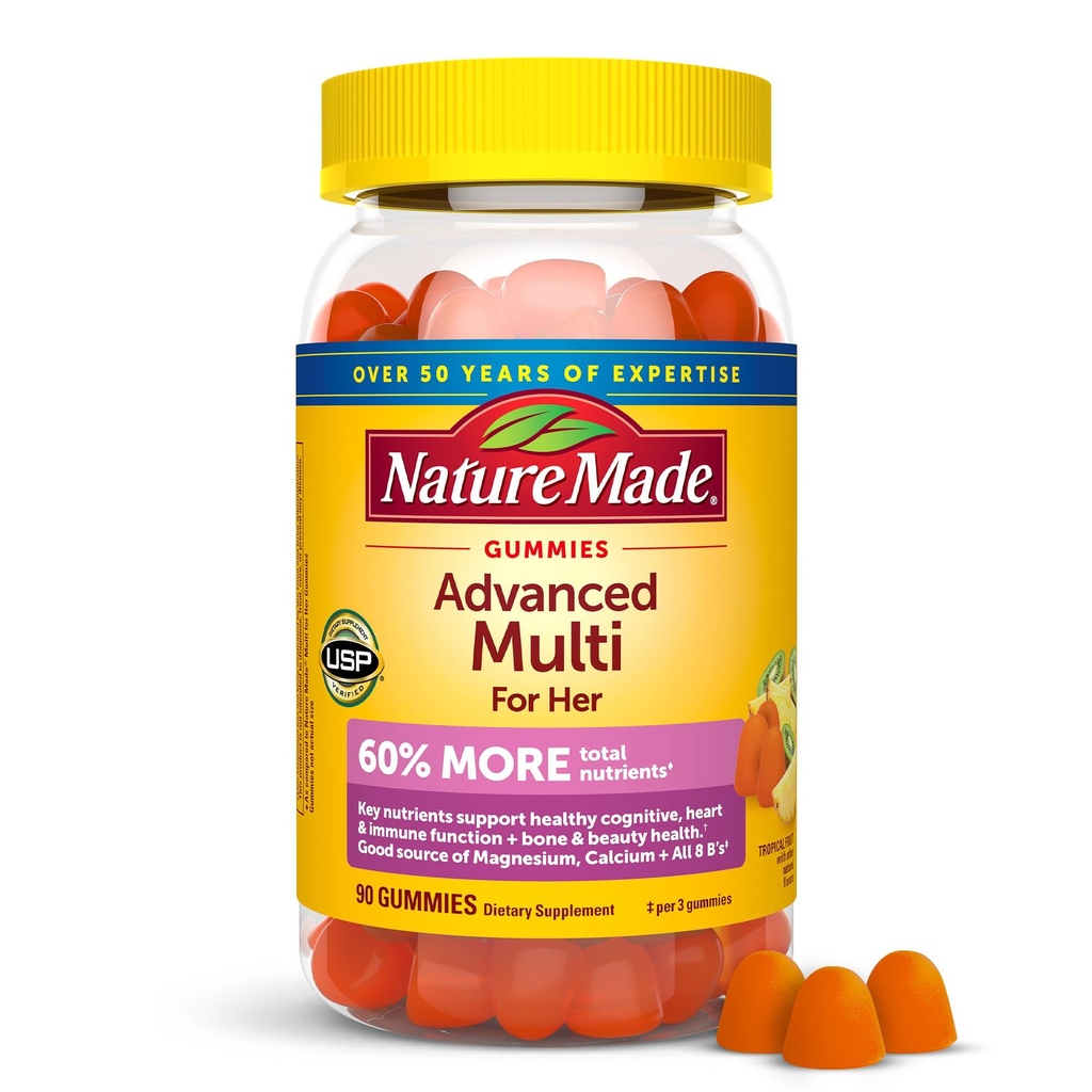 Nature Made Advanced Womens Gummy Multivitaminy s magnesium Citrát, vápník, B Vitamíny, Multivitamin Gummies pro ženy, 90 Multi Vitamin Gummies, 30 Day Supply