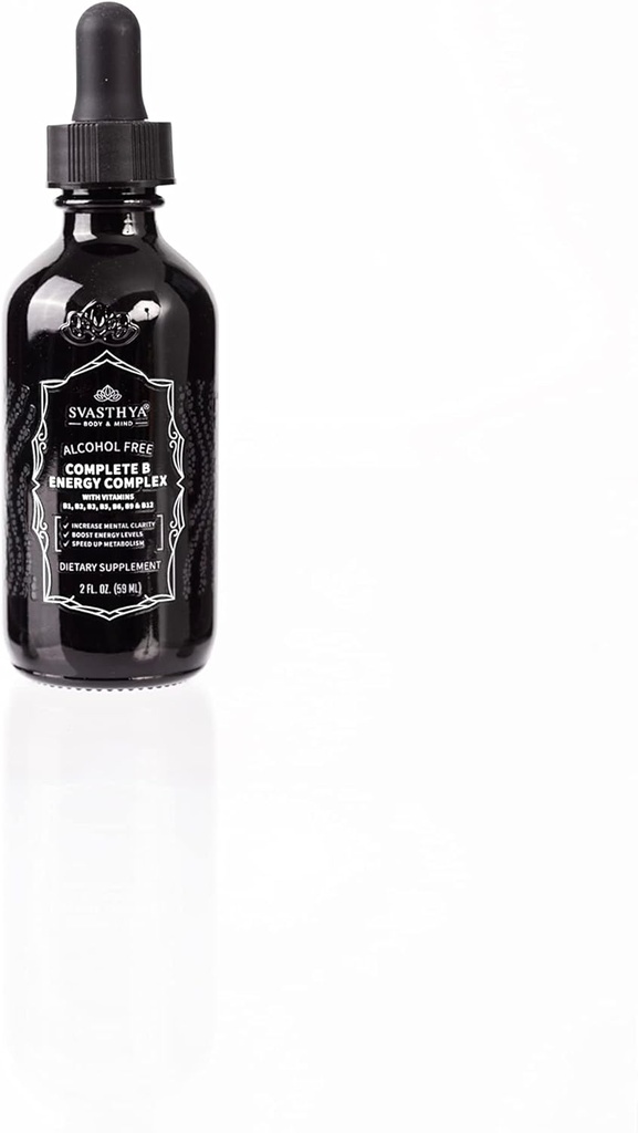 Svasthya Tělo & mysl B2 D3 vitamin B Komplexní tekutý doplněk - Všechny přírodní tekuté B vitaminy pro ženy, muže a děti - Ultra potentní kapky w / B-6, B-12-5000mcg, sublingvální & Vegan Friendly