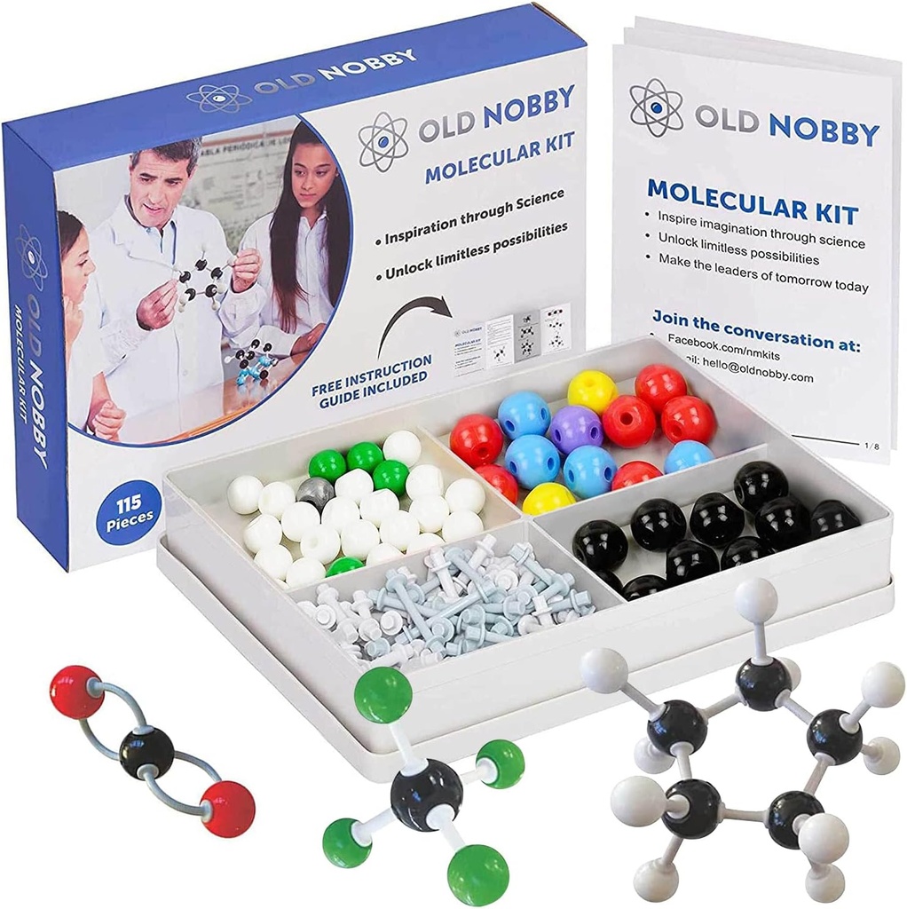 Stará Nobby Chemistry Model Kit - 115 Kousek molekulární model Sada zahrnuje Atomy, Bonds, Instructional Guide - STEM Science Tool for Students, Organic Chemistry, Molekulární učení - Barevné modely