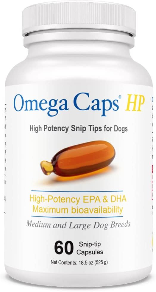 Omega Caps HP Snip Tipy pro střední a velké psy High Potency EPA a DHA Maximální Biologická dostupnost Rybí olej Dodatek Vet Vyrobeno v USA Kožní plášť Společné a srdeční zdraví 60 Kapsle