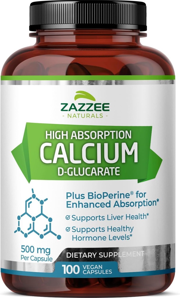 Zazzee High Absorption Calcium D- Glucarate, 500 mg na tobolku, 3 mg BioPerine for Enhanced Absorption, 100 Veganských kapslí, Plus Brokolice 10: 1 Extract, 100% Vegetarian, CDG, All- Natural a Non- GMO