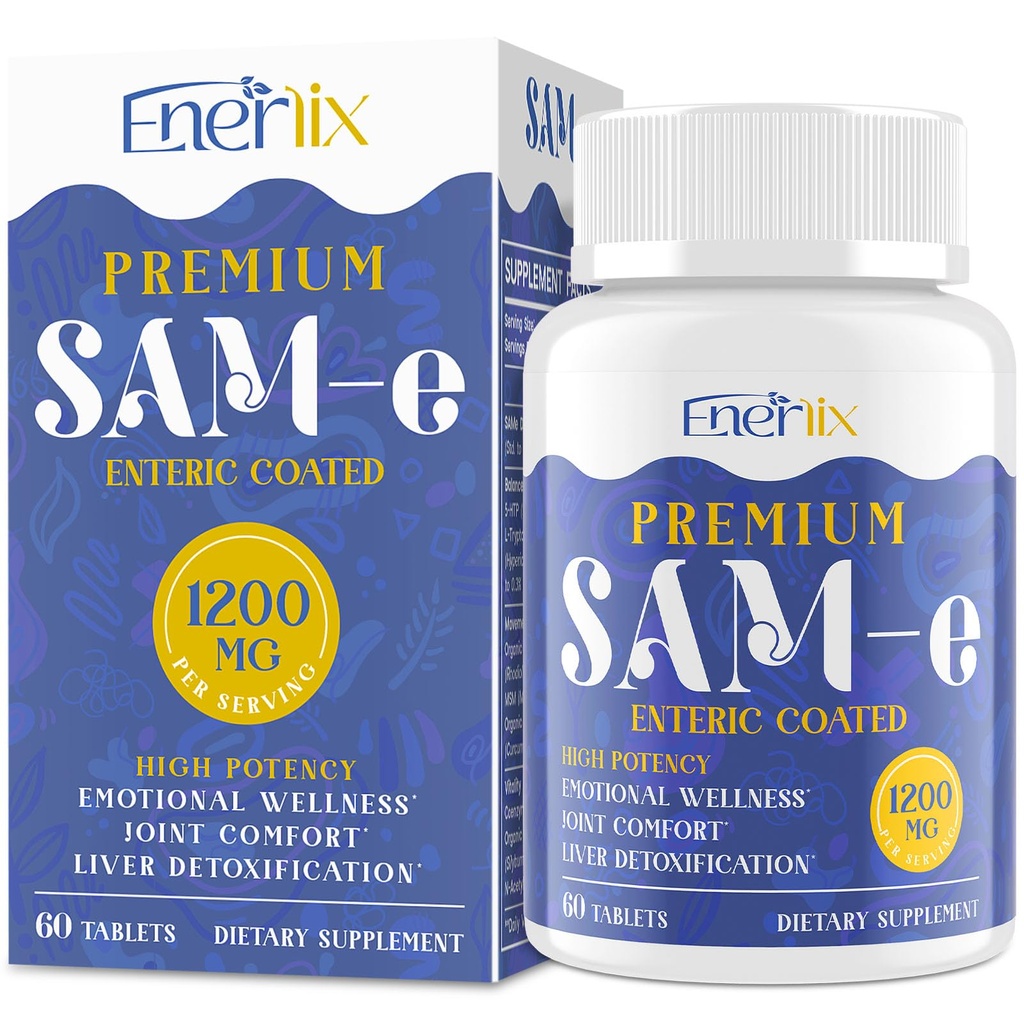 1200 MG SAM e dodatek pro mozek, mood, kloub a játra, vysoká absorpce SAM- e (S- Adenosyl- L- Methionin) s CoQ10, 5-HTP, Enteric Coated 60 Tablet, Vegan