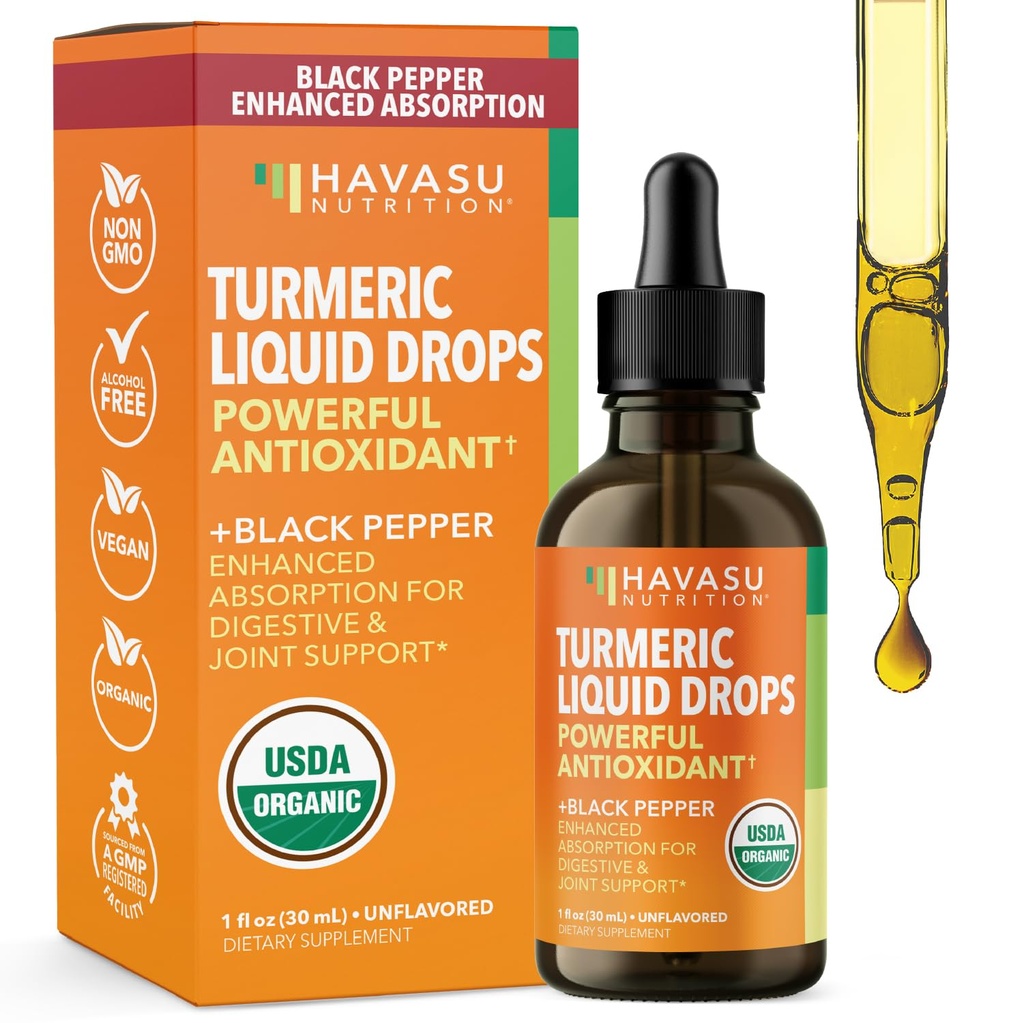 USDA Organic Turmeric Liquid Drops with Black Pepper - 1000mg Curcumin Supplement for Imunity & Digestive Health - 30 Servings - Enhanced Absorption - Non- GMO, Vegan, Gluten Free - Neochucené, 1 Fl Oz