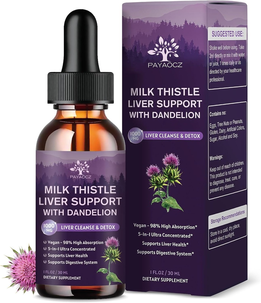 (1 Pack) Mléko Thistle Extract Drops Silymarin 1000mg, Játra Podpora zdraví Liquid s kořen & Artichock, Čistota a Detox & Oprava Játra Bylinný dodatek, Vegan, Non- GMO, 1 Fl Oz