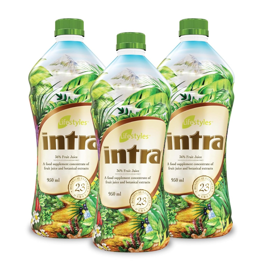 Lifestyles Intra Bylinné Juice Drink - Botanické nápoje pro imunitní podporu, detox, stravitelné a kardiovaskulární zdraví - 23 Botanické Extrakty - Made in Canada Trio Pack (950 ml / 32 fl oz each)