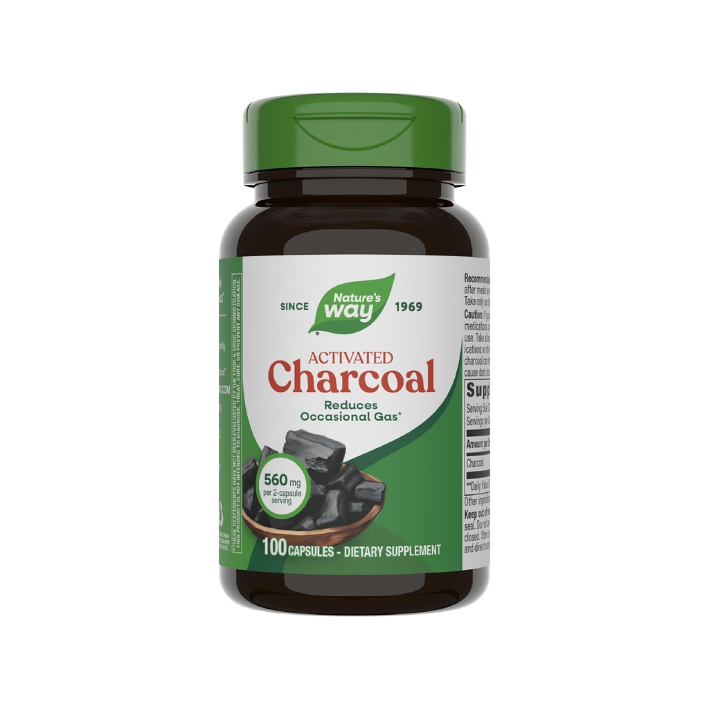 Nature 's Way Activated Charcoal, Binds Unwanted Materials and Gas in the Digestive Tract *, 560 mg na 2- Capsule Serving, 100 Capsules (Balení květen Vary)