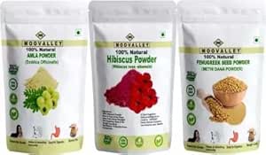 Combo organic Sured Amla, Hibiscus and Methies (Fenugreek) Powder (Each 100 Gram / 3.5 Ounce) Hyllanthus Emblica Hibiscus Rosa-Sinensis Trigonella Foenum- Graecum