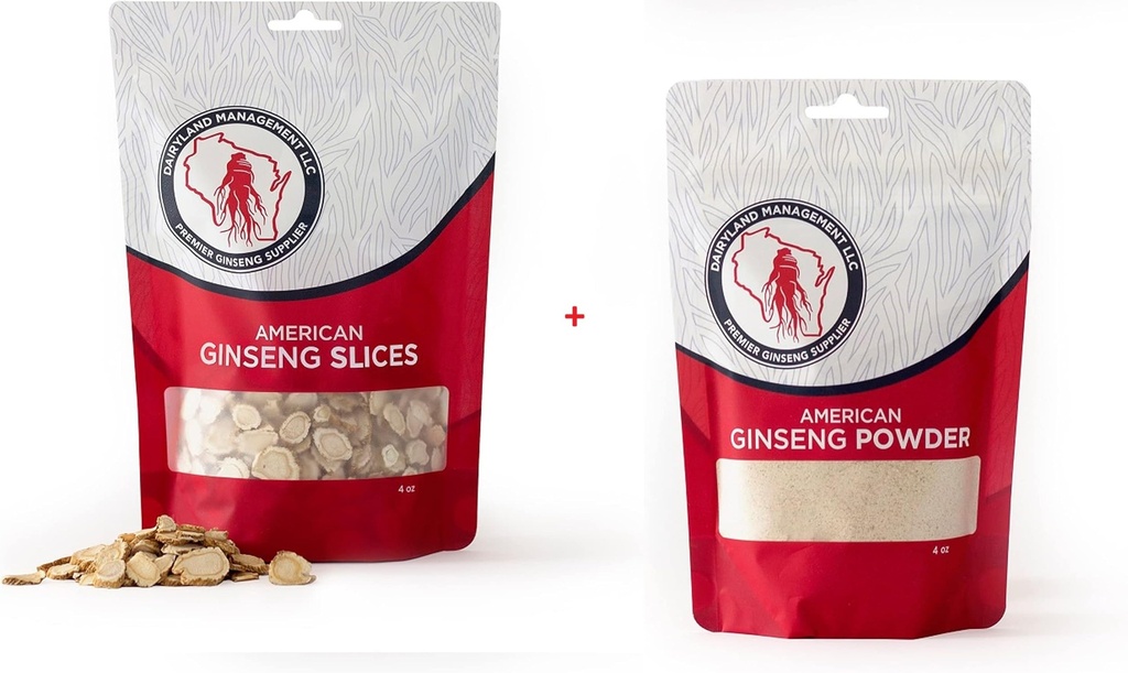 Dairyland American Ginseng Slices and Powder - 4 oz Pack Each of Wisconsin Ginseng - Direct from Farmer to Consumer