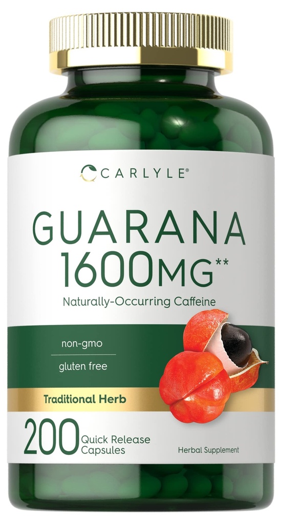 Carlyle Guarana Extract Kapsle 124; 1600mg Capsule 124; 200 Count Capsule 124; Přirozeně Occcurring Capheine Supplement Appendix 124; Non- GMO, gluten zdarma