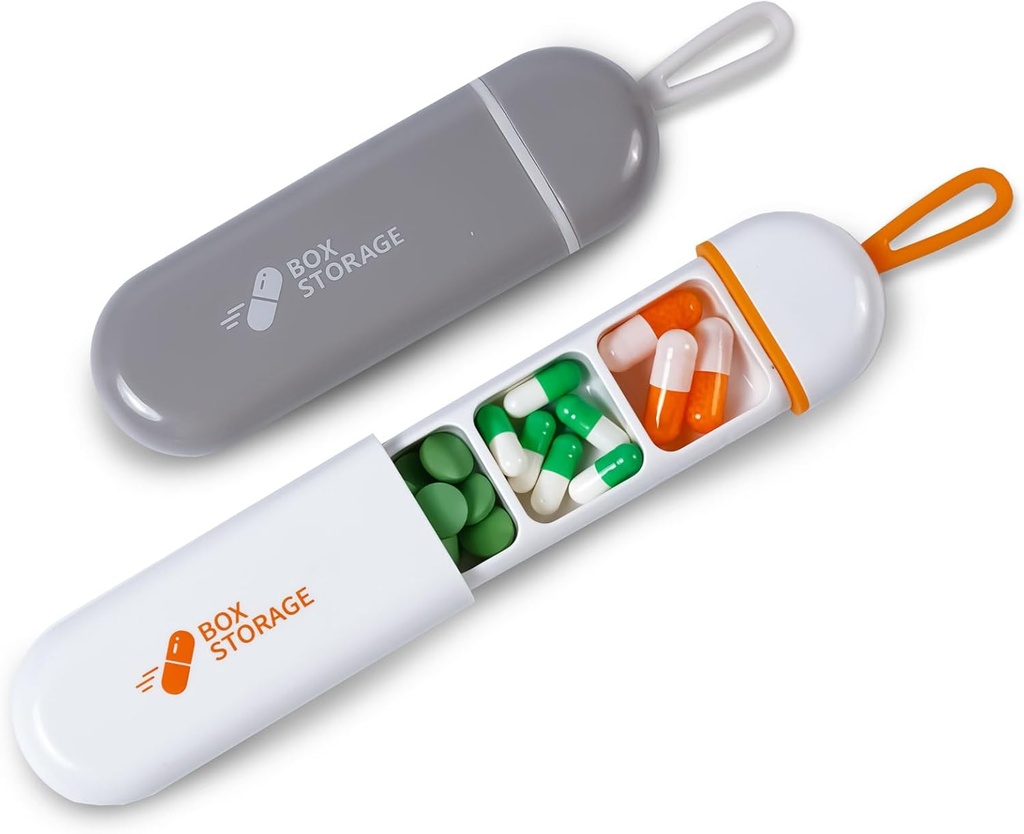 Travel Pill Organizátor, Mini Pill Pouzdro 3 Kompartmenty Přenosné Pill Pouzdro, Vodotěsné Léky Pouch pro muže Filling Vitamíny Drogy Rybí oleje doplňky (bílá / šedá)