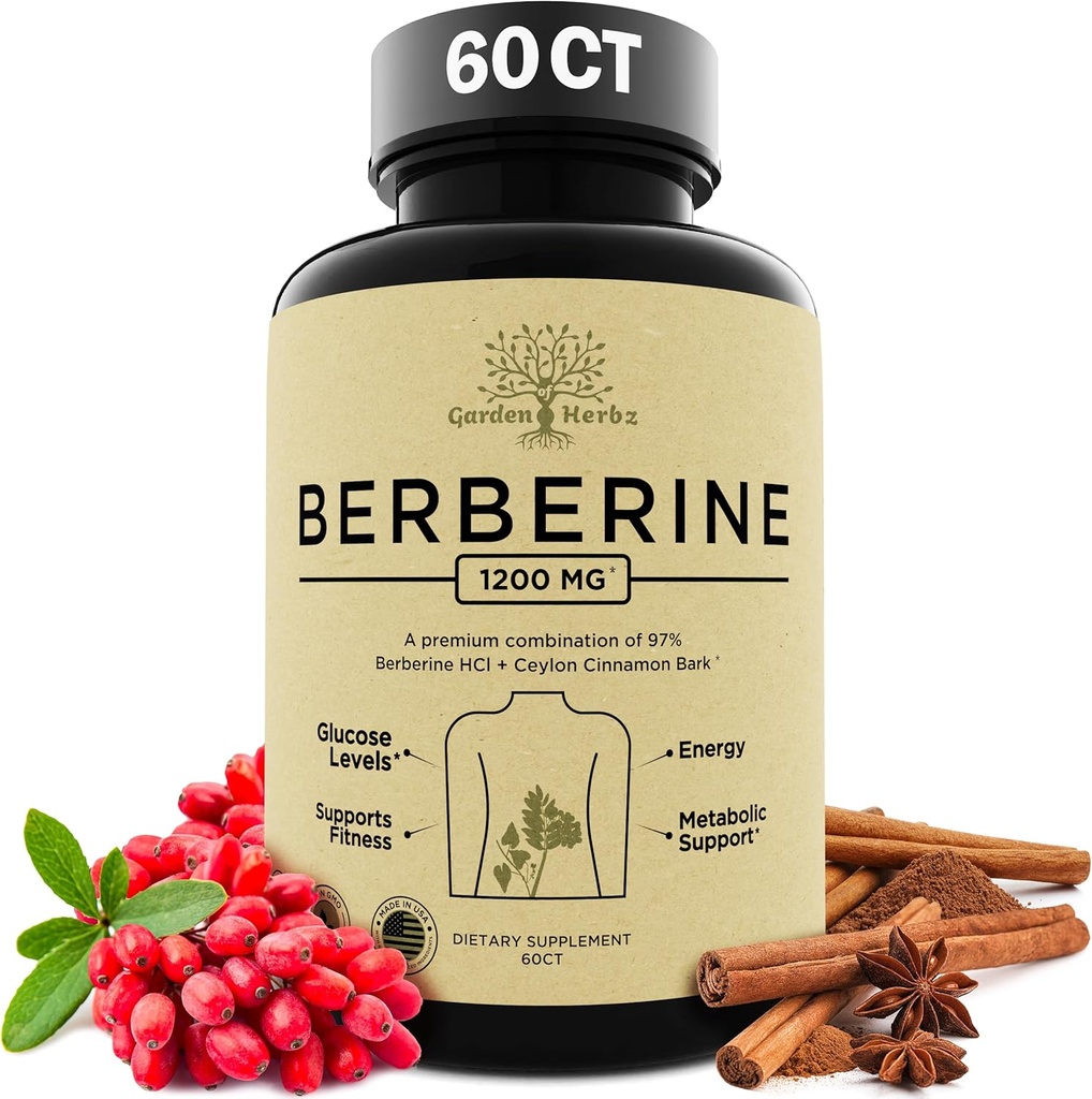 Berberine dodatek, Berberine 1200 Mg - Berberine HCL & Ceylon Skořice pro ženy a muže - Berberine Kapsle podporuje zdravý imunitní systém a řízení hmotnosti