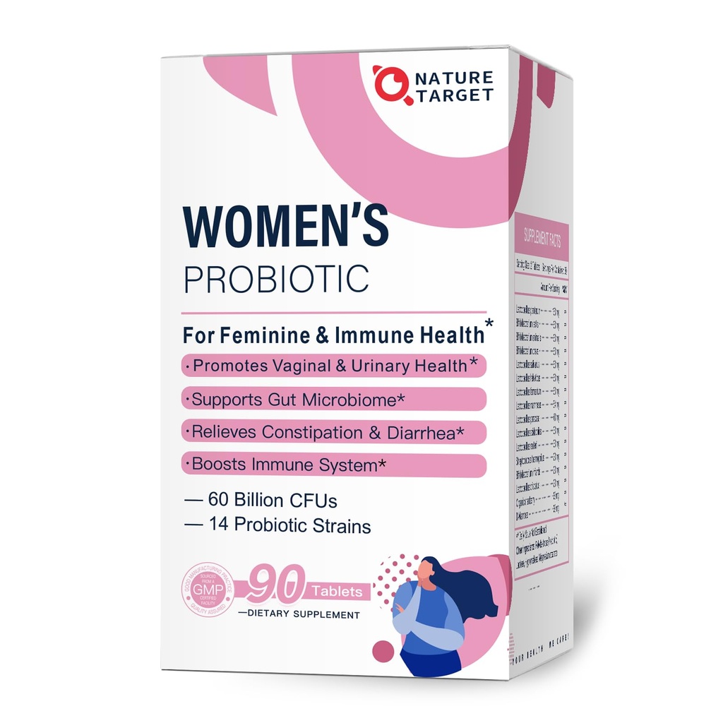 NATURE TARGET Probiotics- for- Women with Prebiotics, Cranberry and D-Mannose, 60- Billion-CFU, Women 's Probiotic for Digestive Health / Gut Health / Imunitary Booster