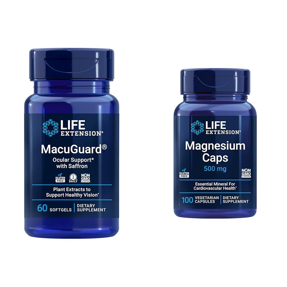 Life Extension MacuGuard Eye Health Supplement with Magnesium Capsules 500mg - Lutein, Zeaxanthin, Meso- zeaxanthin a Saffron for Health Vision - 60 Softgels a 100 Vegetariánské Kapsle
