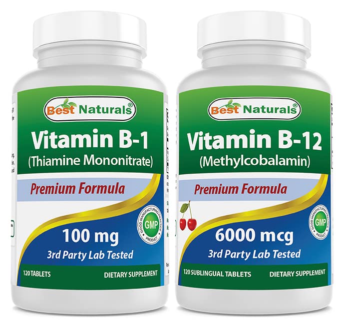 Nejlepší Naturals Vitamin B1 jako thiamin Mononitrát 100 mg & Vitamin B12 6000 mcg