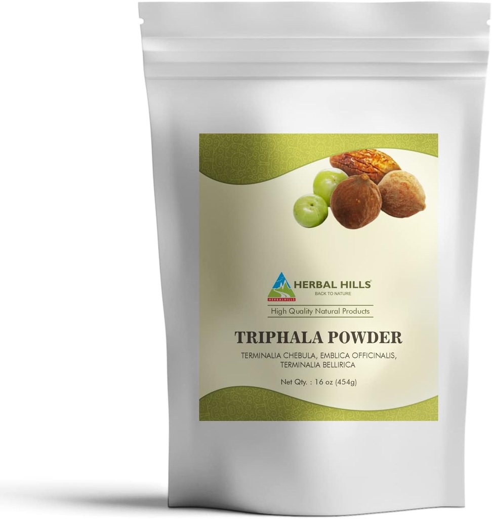 HERBAL HILLS Triphala Powder 124; 16 Oz (454 GMS) 124; Formule Amla Haritaki & Bibhitaki (1 libra (balení po 1))