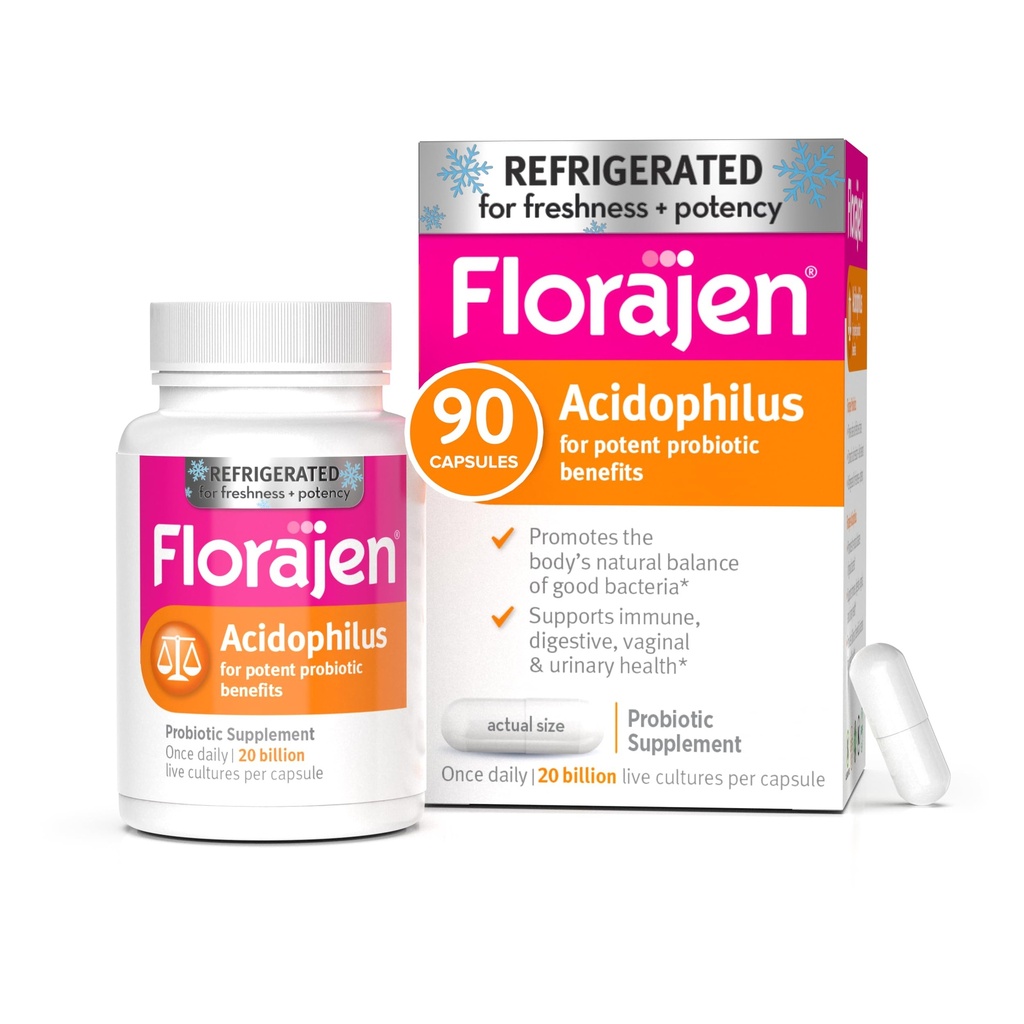 Florajen Acidophilus Probiotika, Gut Zdraví, Vaginální zdraví, a Imunitní podpora Dodatek, Zácpa a Bloating Relief pro dospělé, 90 Kapsle (Chlazení)