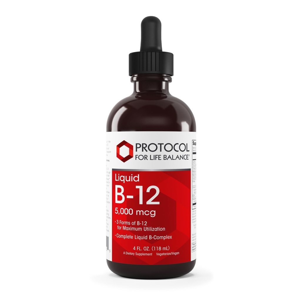 PROTOKOL PRO LIFE BALANCE Liquid B-12 5,000mcg - Podpora nervového systému - s B Vitamíny - Dairy Free & Vegan Vitamin B Liquid - 4 fl oz