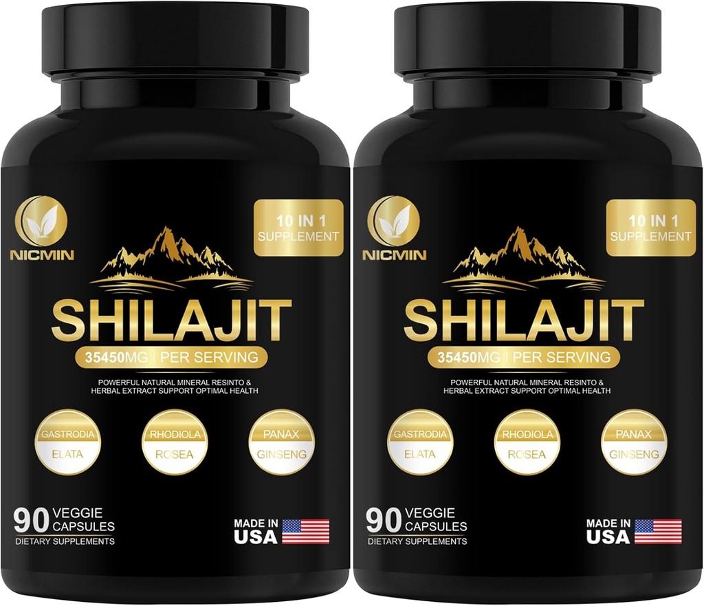 35450MG Pure Shilajit Dodatek - Himalayan Organic Shilajit pro muže a ženy Maximální potenciál Shilajit pro zvýšenou energii a imunitní podporu 180 Veggie Kapsle
