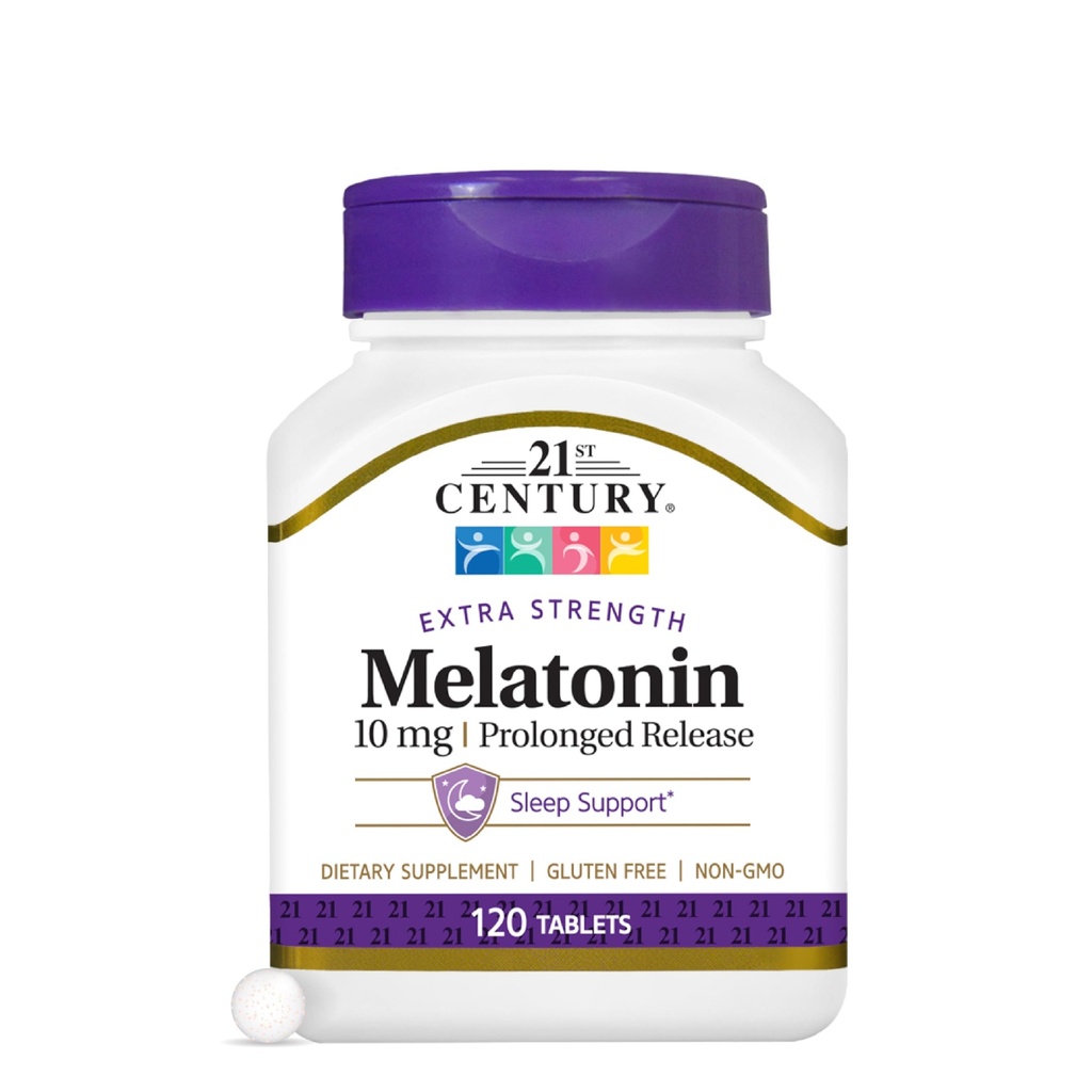21. Století Melatonin 10mg Extra Strength Tablety (120 Počet), Prodloužené uvolnění spánková pomoc pro dospělé, Podporuje relaxaci a klidný spánek, Non- Habit Forming, gluten- Free, Non- GMO