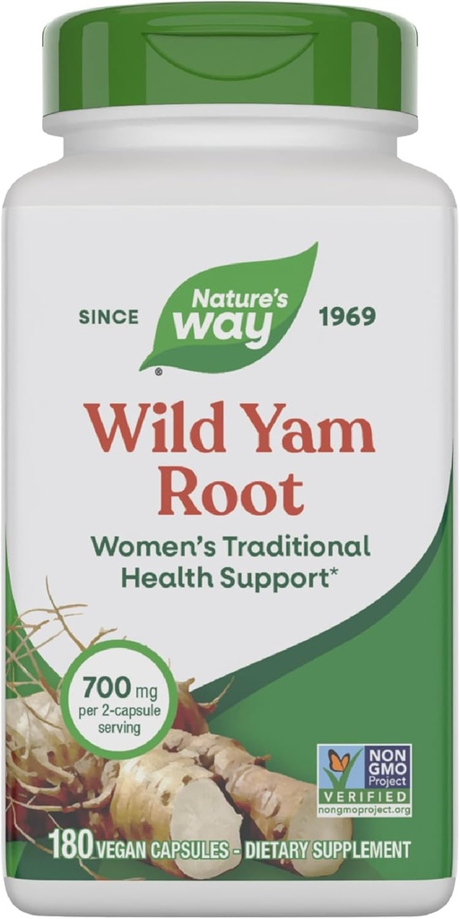 Nature 's Way Wild Yam Root, Women' s Traditional Health Support *, 700 mg / 2-Capsule Serving, Non-GMO Project Ověřeno, 180 Vegan Kapsle (Balení květen Vary)