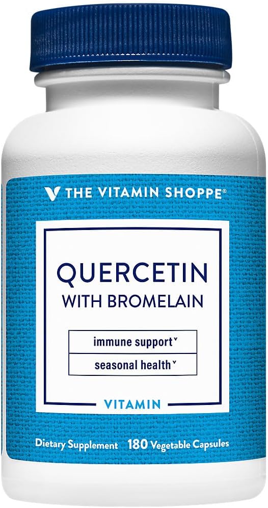 Vitamin Shoppe Quercetin s Bromelain, Antioxidant, který podporuje zdravou imunitu pro všechna období (180 Kapsle)