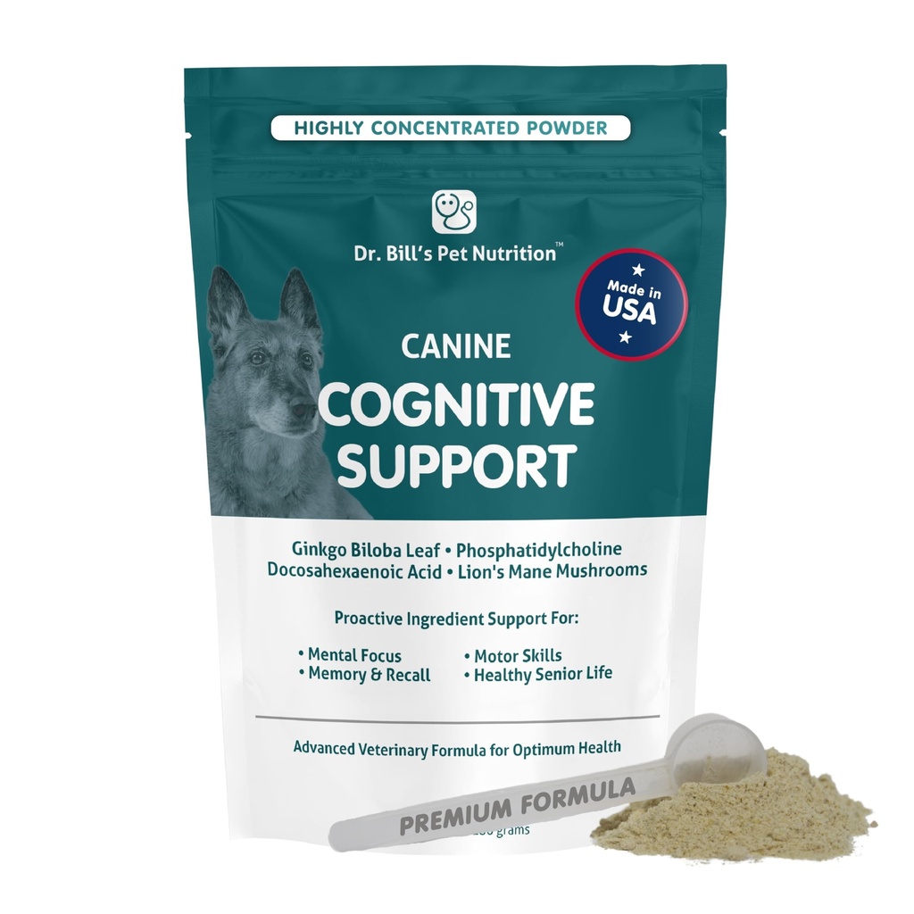 Dr. Bill 's Canine Cognitive Support PHAR124; Doplněk pro podporu paměti Multivitamin pro psy Gingko Biloba, L-Carnosinus, Vitamin B-12, L-glutamin, L-Tyrosin, a DHA pro dospělé a senior psa