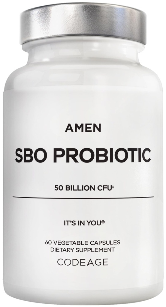 Amen Probiotika dodatek, SBO Probiotická a organická prebiotika, 50 Miliardy CFU, Stabilní, Neskladovací potřebné, Flora Daily Probiotic Formule pro ženy a muže, Vegan & Non- GMO, 60 Kapsle