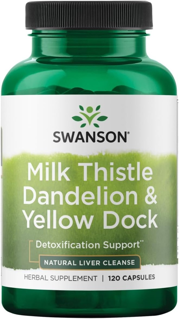 Swanson Mléko Thistle, Pampeliška a Žlutý dok - Bylinný doplněk pro podporu jater - Přírodní dodatek pomáhá udržet celkové zdraví a pohodu - (120 Kapsle) 1 balení