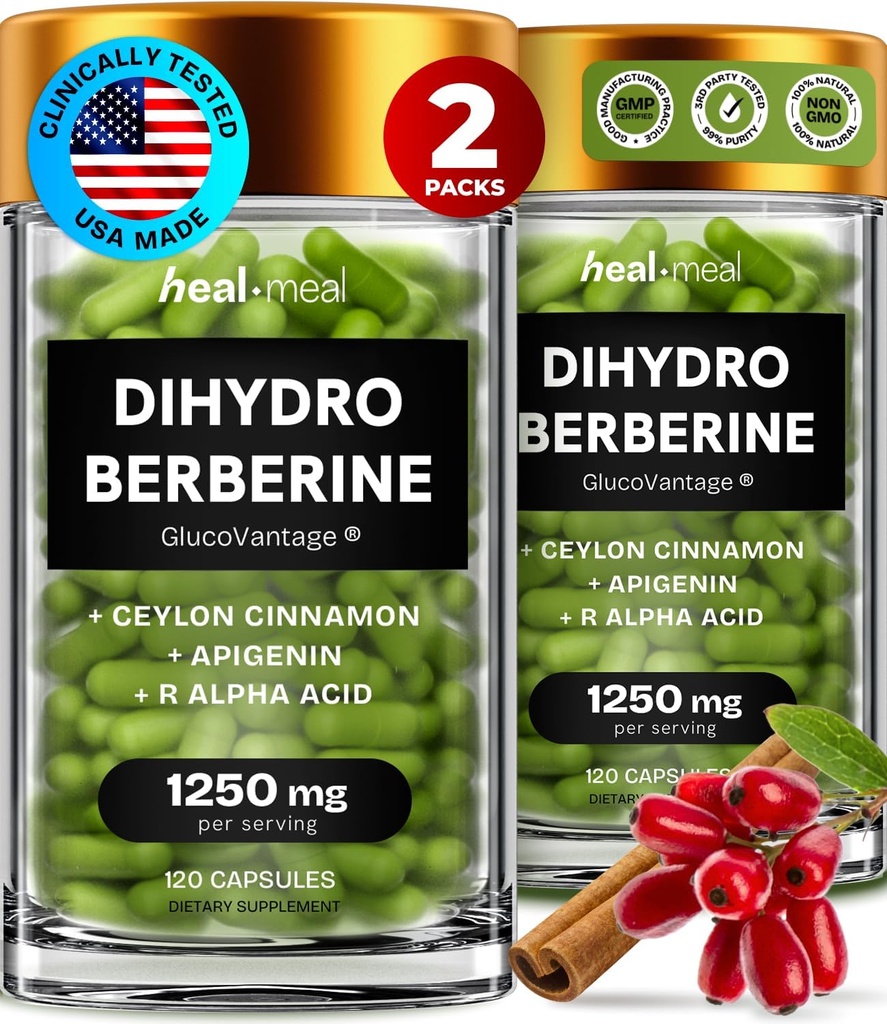 Dodatek k dihydroberberinu - Dehydro Berberine Organic -Super Berberine dodatek s Ceylon Skořice & R Alpha Lipoic Acid & Apigenin - Hydroberberine 240 caps (2 balení)