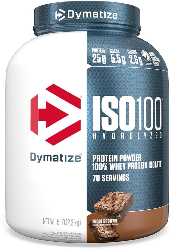 Dymatizovat ISO 100 Hydrolyzovaný protein z syrovátky prášek izolát, Fudge Brownie, 5 liber