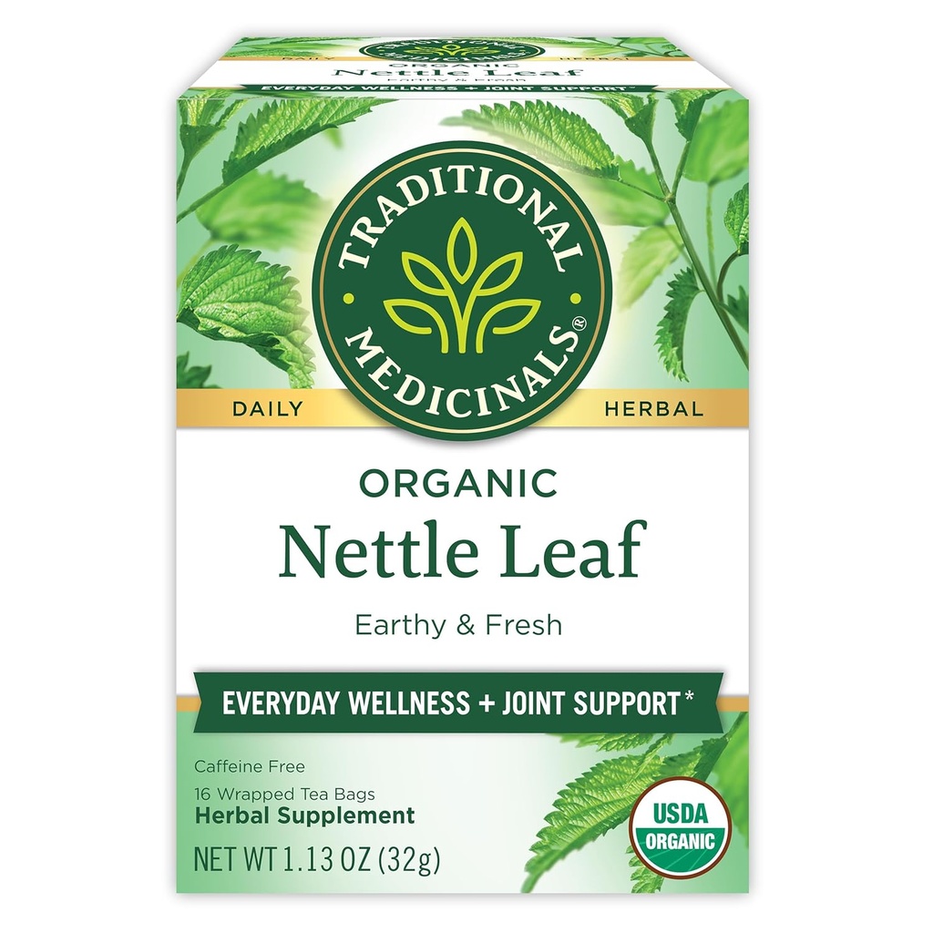 Tradiční léky Organic Nettle Leaf Bylinný čaj, podporuje společné zdraví a celkové Wellness, (balení po 1) - 16 Tea Bags