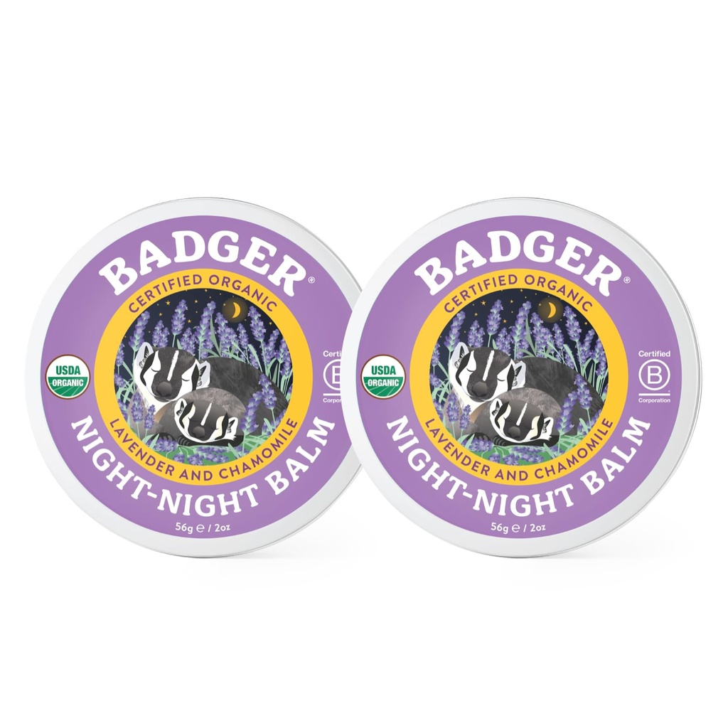 Badger - Night Night Balm, Heřmánek & Levandule, Natural Sleep Balm pro děti, Scented Relaxing for children, Kids Organic Sleep Balm, 2 oz (2 Pack)