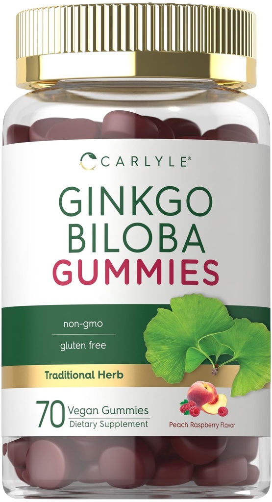 Carlyle Ginkgo Biloba 300mg 6004; 70 Gummies CLANE124; 45: 1 Leaf Extract CLANE124; s Peach Raspberry Flavor CLANE124; Vegan, Non- GMO, gluten zdarma dodatek