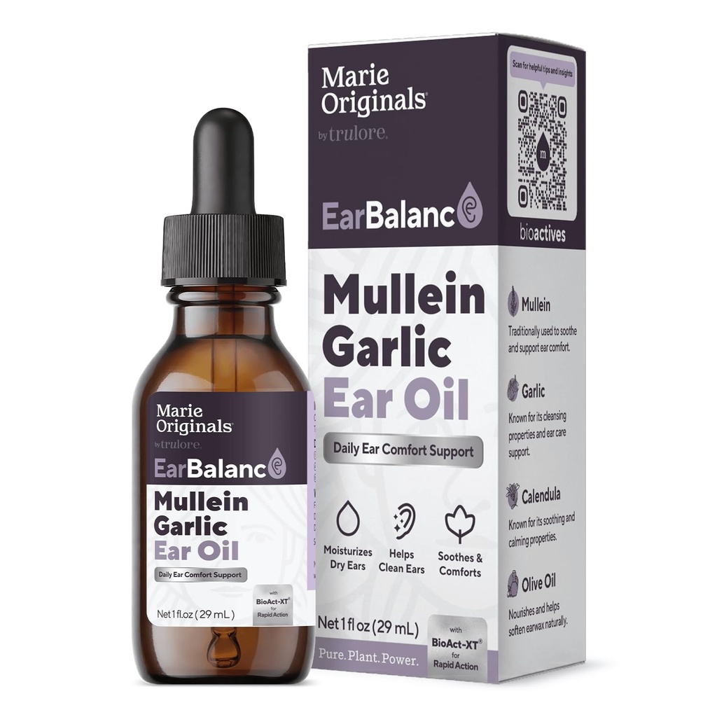 Marie Originals Natural Uar Oil Kapky 124; Mullein Česnek Oil Ušní Kapky pro prevenci infekce, Bylinné Ušní Ache Kapky pro dospělé, Děti & Domácí zvířata, Ušní bolest & Odstranění vosku, Remedie ucha (1 balení)