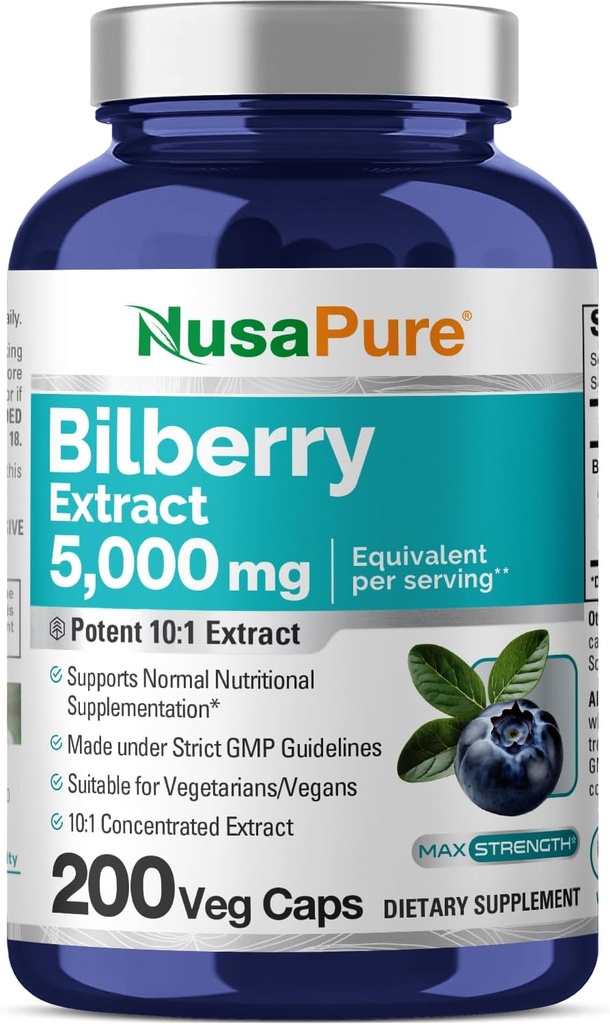 NusaPure Bilberry Extract 5,000mg 200 Vegetariánské čepice (Non- GMO, Vegan)