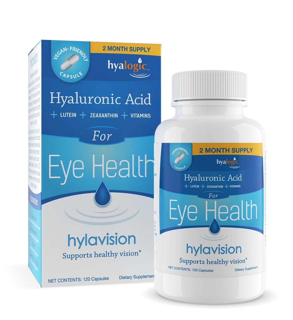 HylaVision Eye Health Doplňky: Hyaluronová kyselina, lutein a zeaxanthin Dietní doplňky pro podporu vidění (120 Kapsle) - Veganský vzorec podle Hyalogic
