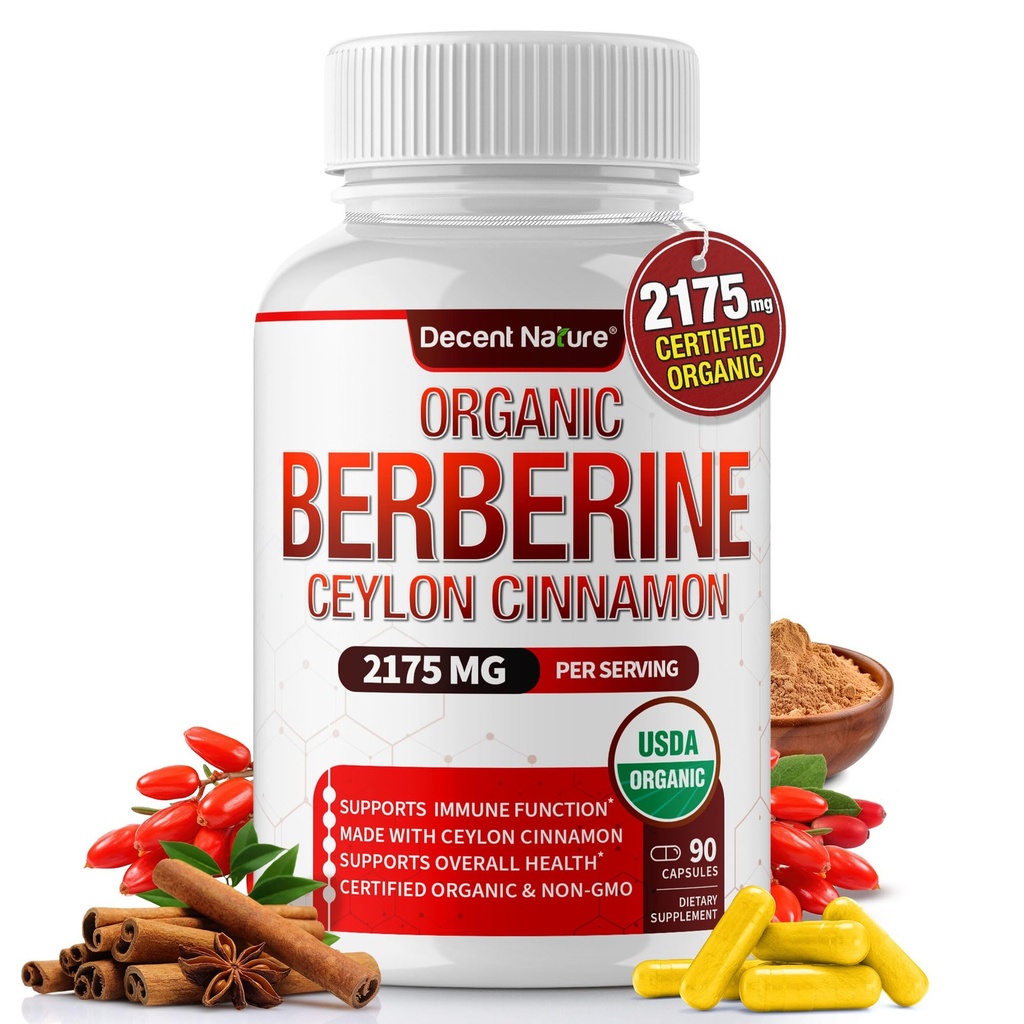 Organic Berberine s Ceylon Skořice 2175mg - Premium berberine doplněk vysoké čistoty extrakt USDA Organic, podpora imunitního systému, Berberine Plus Complex, Non- GMO Vegan pro muže Ženy 90 Kapsle