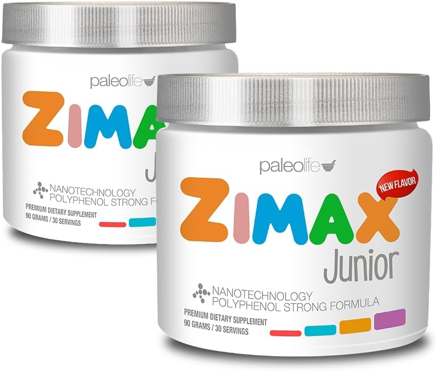 ZIMAX Junior Super antioxidant pro děti a dospívající mezi 4 a 16 let, 100% přírodní s vitaminem C, hořčík, vitamín D3, kurkumin, zázvor a minerální látky
