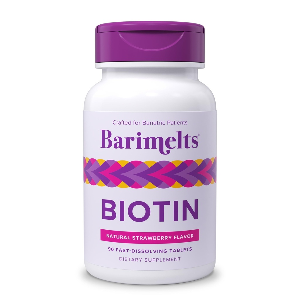 BariMelts Biotin 5000mcg, 90 Fast- Disolving Tablety (3- Month Supply), Sugar- Free Bariatric Vitamíny pro ženy, Přírodní jahodové ochucené