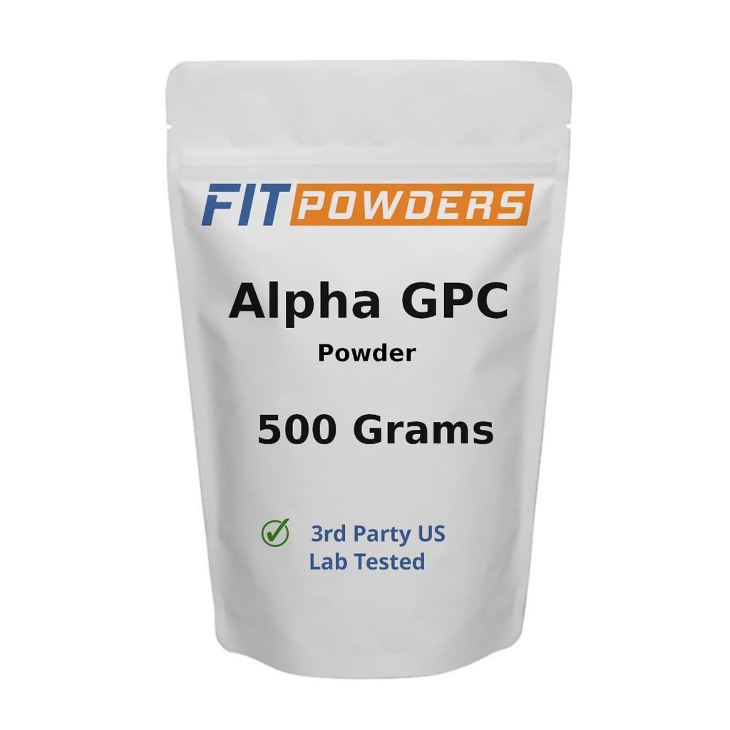 Alpha- GPC Powder 500 Grams, Non- GMO Alpha GPC dodatek Cholin Powder, Vegan, třetí strana testována, Předcvičení, paměť a zaměření, s Scoop