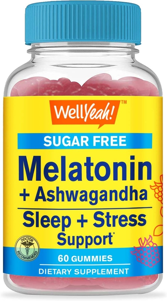 WellYeah Melatonin (2mg) s Ashwagandha (850mg) Cukr gumy zdarma - Spánek & Stress Aid Supplement - s heřmánek, Lemon Ball, Levandule, a Valerian - Přírodní sourced Flavor - 60 Počet