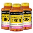 Mason Natural Slow, uvolněte železo (železný sulfát) 50 mg tablety, 180 denní zásobování, vysoká potence dodatek, jemný na žaludek, 3 balení