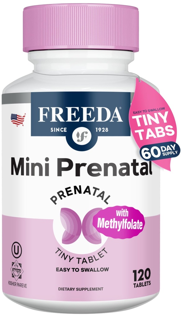 FREEDA Mini Prenatal Vitamin - Kosher Prenatals - Tiny snadné polykat tablety - Prenatal Vitamíny se železem, Prenatal Folic Acid / Folát, Vitamin D - Pre Natal Multivitamin pro těhotné ženy (120)