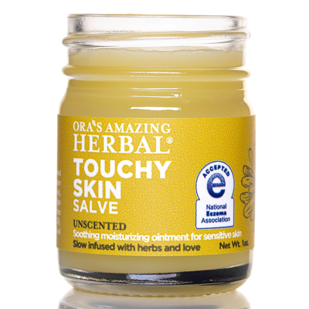 Ora 's Amazing Bylinný, Touchy Skin Salve, Eczema Cream Treatment, Anti- Itch krém pro děti a dospělé, Calendula Ointment for Natural Sensitive, Fragrance Free, Suchá kůže Balm 1 oz Cestovní velikost