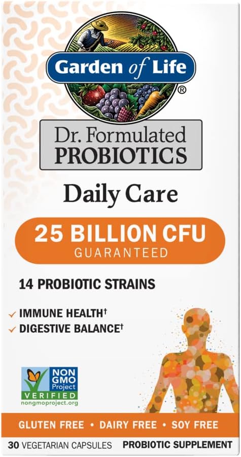 Zahrada života Dr. Probiotika Denní péče 30 Kapsle 25 Miliardy CFU 14 Strains imunitní zdraví stravitelné bilance, gluten zdarma, Soy zdarma