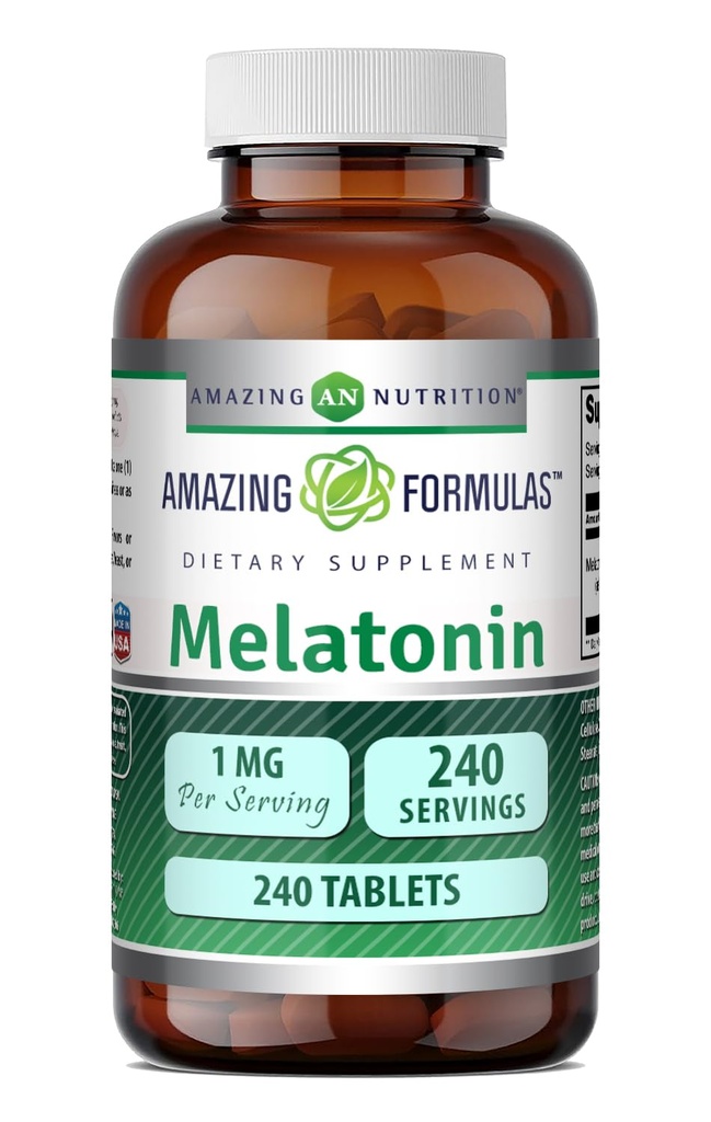 Amazing Applicas Melatonin 1 Mg Tablety (Non GMO, gluten zdarma) - Nejlepší volba přírodní spánková pomůcka dodatek - Podporuje uklidňující a relaxační účinek - 240 Tablety - Vhodné pro vegetariány