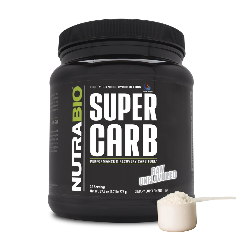 NutraBio Super Carb, Karbohydrát prášek s Cluster Dextrin & Electrolytes, Advanced Carb dodatek prášek pro cvičení paliva, výkon, a svalové zotavení, cyklické Dextrin, bez příchutí, 30 Sv